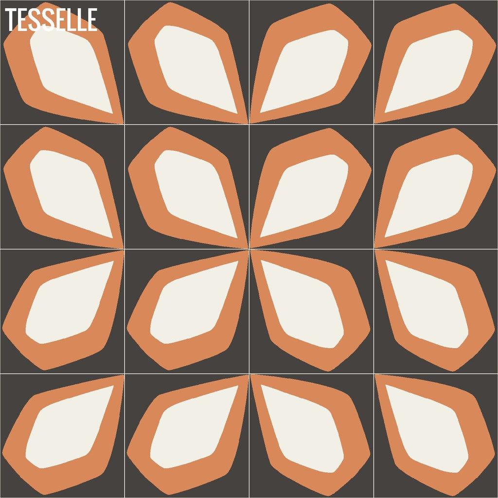 Tapa Flame Petal 8" Square Cement Tile by Shag Layout 3