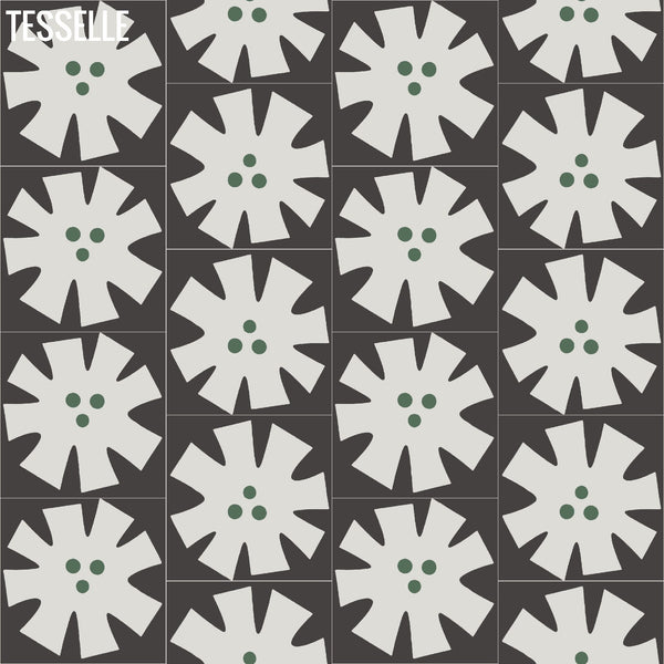 Tapa Green Flower 8" Square Cement Tile by Shag 2