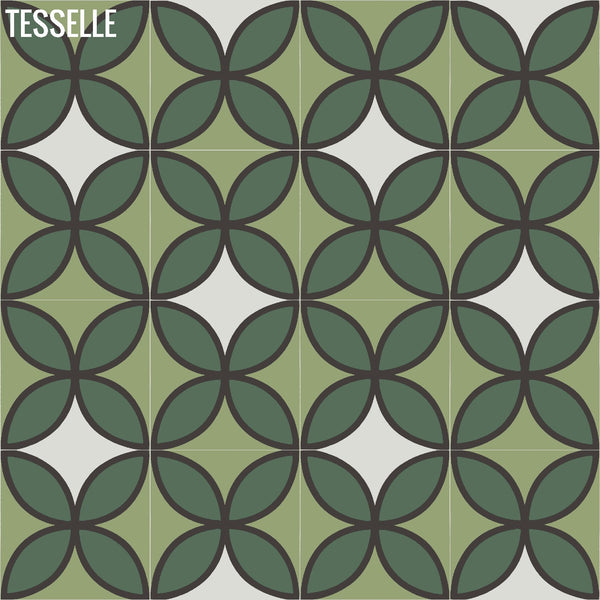 Products Tapa Green Fourleaf 8" Square Cement Tile by Shag Layout 1