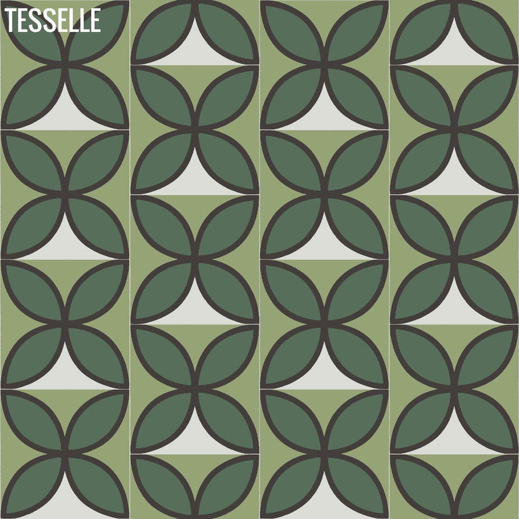 Products Tapa Green Fourleaf 8" Square Cement Tile by Shag Layout 4