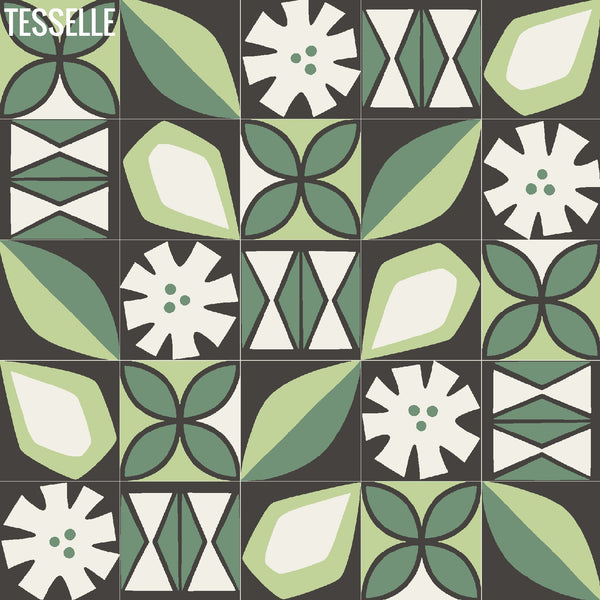 Tapa Green Montage - 8" Square Cement Tiles by Shag 6x6