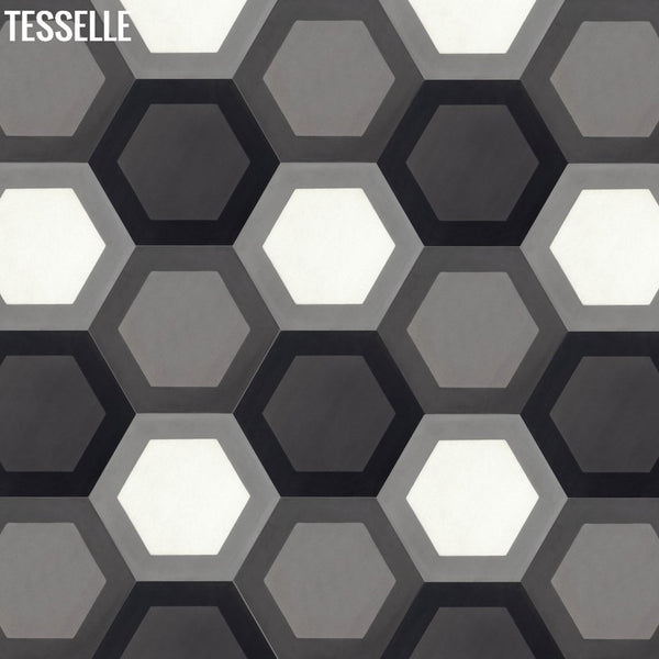 Honeycomb Flint Boulder Obsidian 9x8" Hexagonal Cement Tile
