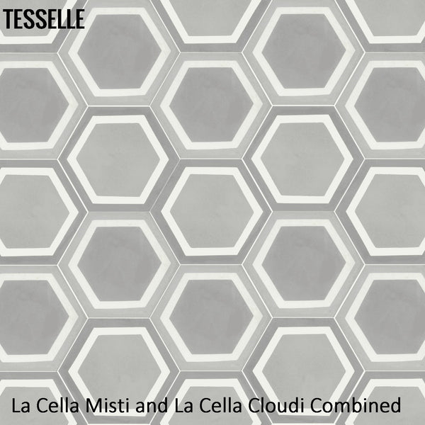 La Cella Cloudi 9x8" Hexagonal Cement Tile combined with Misti