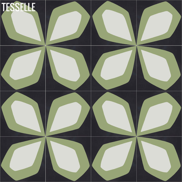 Tapa Green Petal 8" Square Cement Tile by Shag 1