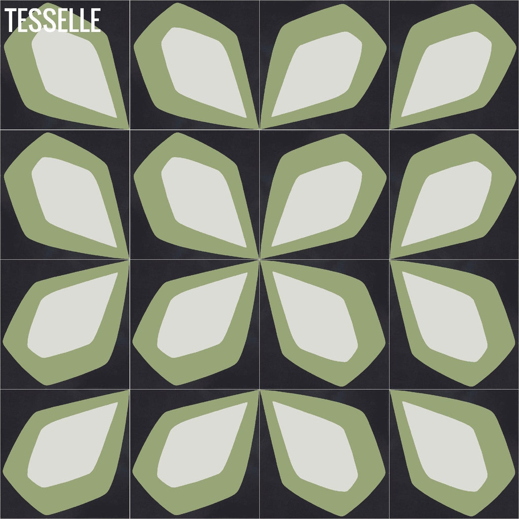Tapa Green Petal 8" Square Cement Tile by Shag 3