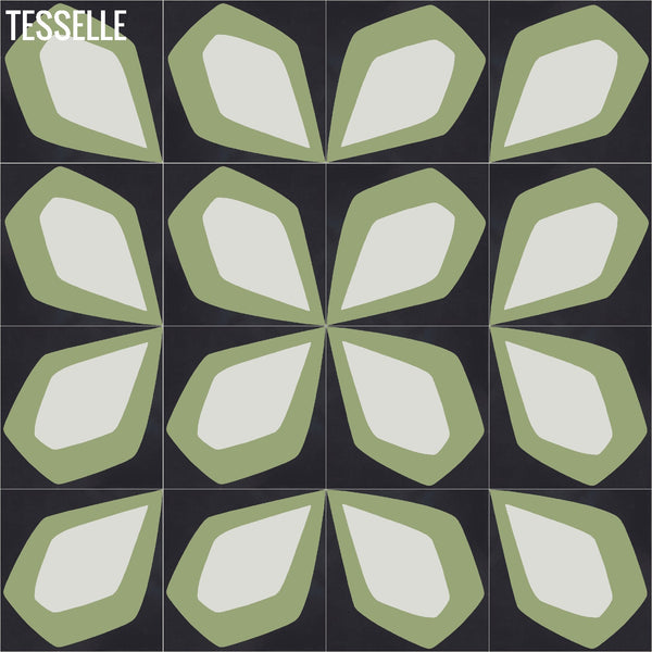 Tapa Green Petal 8" Square Cement Tile by Shag 3
