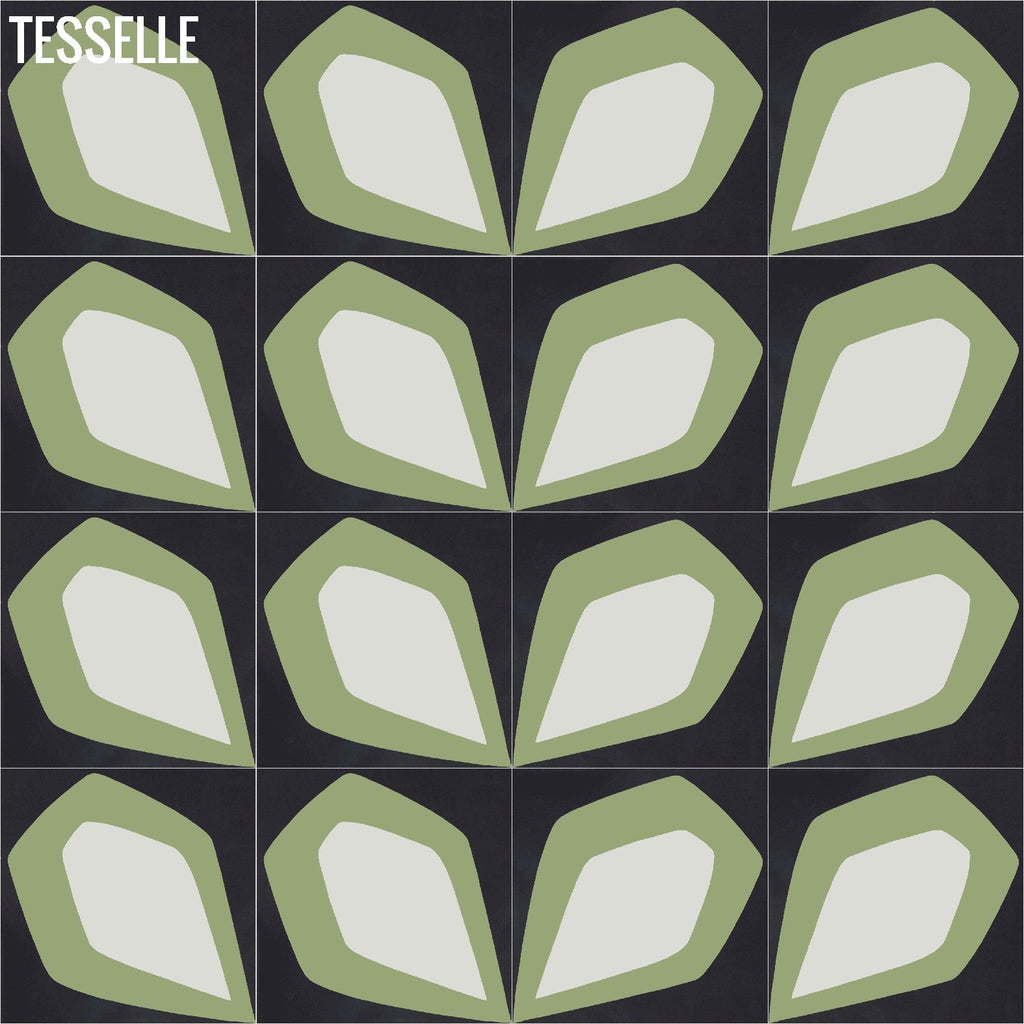 Tapa Green Petal 8" Square Cement Tile by Shag 6